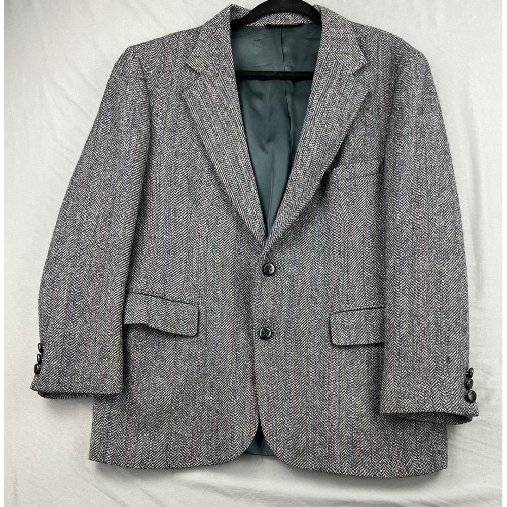Limited Edition Sport Coat Mens 42 S Grey Herringbone Pure Wool Blazer Vintage